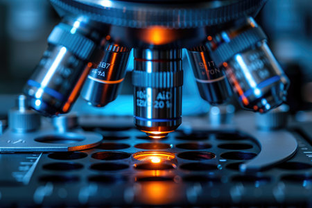 experiments and practical work with a microscope in the laboratory professional photographyの素材