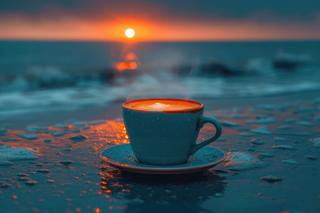 enjoy a cup of coffee with beautiful scenery professional photographyの素材