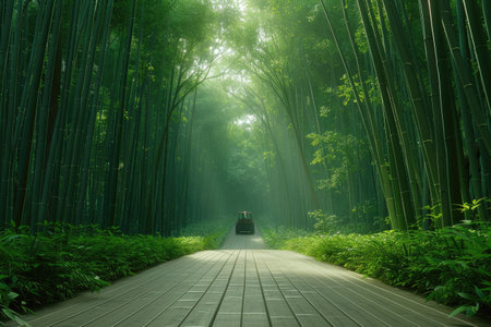Industrial timber farming at large well cultivated crop with mini excavator driving between rows of tall forestの素材