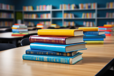 a stack of books on top a desk professional photographyの素材