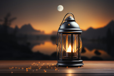icon of ramadan with crescent moon and lantren as islamic background greeting card designの素材