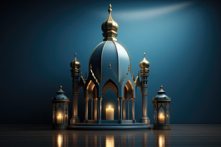icon of ramadan with crescent moon and lantren as islamic background greeting card designの素材