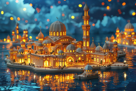 islamic greeting card for Ramadan kareem or ied mubarak backgroundの素材