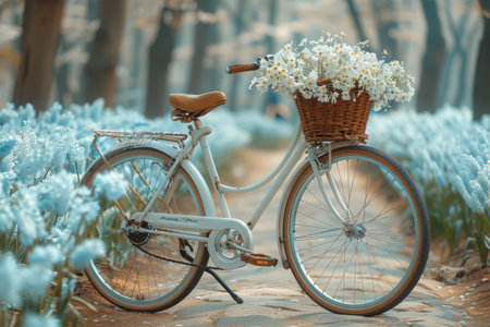 bike ride through the countryside with a flowers in the bike basket professional photographyの素材
