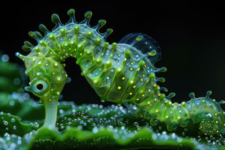 The marine seahorse glows with luminescent against of the dark sea professional photographyの素材