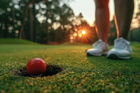 golf hole and balls on the greenの素材