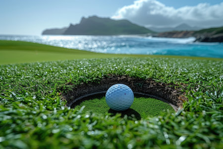 golf hole and balls on the greenの素材