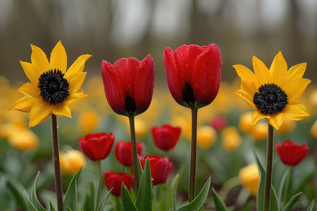 theme of outdoor spring with colorful flowers professional photographyの素材