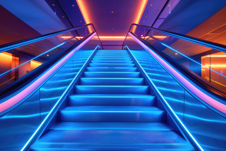 elevator escalator is moving staircase used as transportation between floors or levels building professional photographyの素材