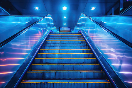 elevator escalator is moving staircase used as transportation between floors or levels building professional photographyの素材