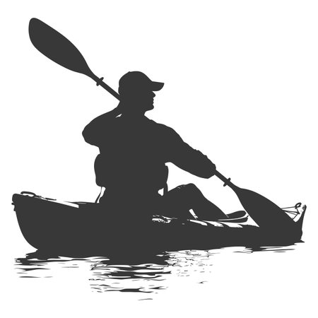 Silhouette Man Canoe Player in action full body black color onlyの素材