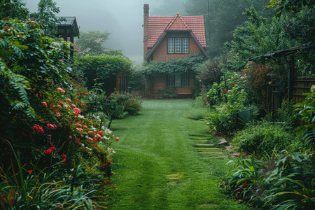 views of neat lawns and trees professional photographyの素材