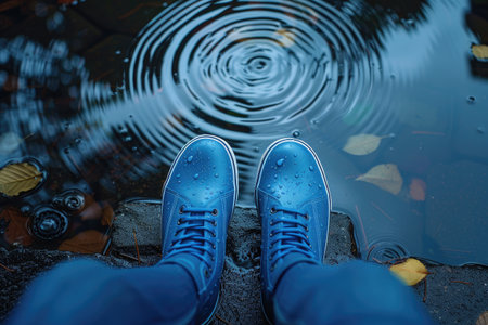 puddles and splash with rain boots professional photographyの素材