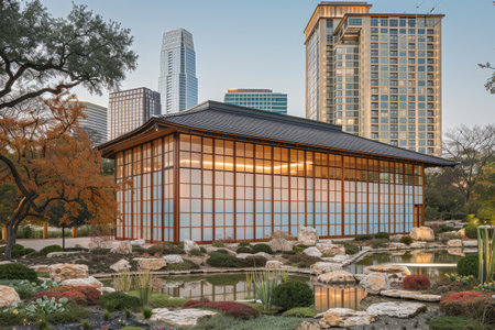 beautiful garden buildings with a mpdern Japanese theme professional photographyの素材