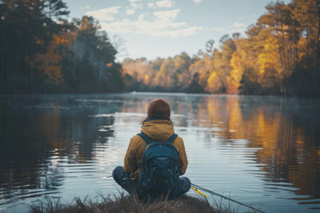 peaceful fishing on the lake professional photographyの素材
