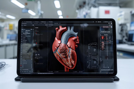research laboratory displays a holographic heart professional photographyの素材