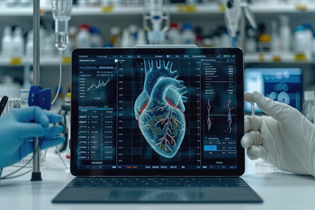 research laboratory displays a holographic heart professional photographyの素材