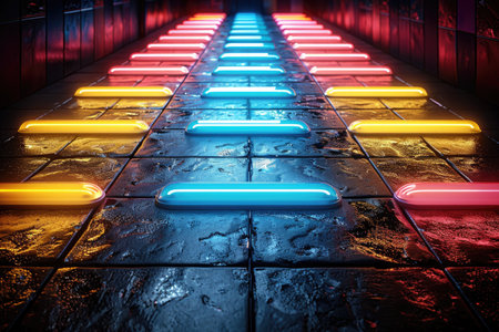 abstract art of a neon synthwave grid background wallpaper design imagesの素材