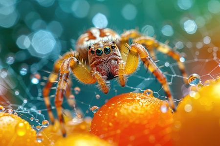 a spider that decorates its own spiderweb professional photographyの素材
