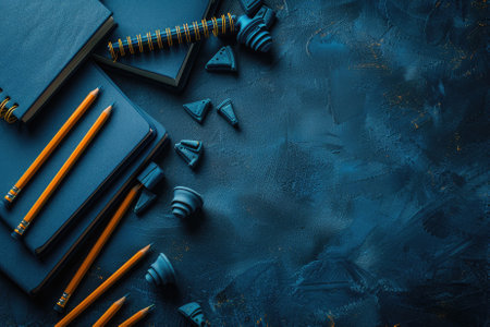 back to school with school supplies background professional photographyの素材