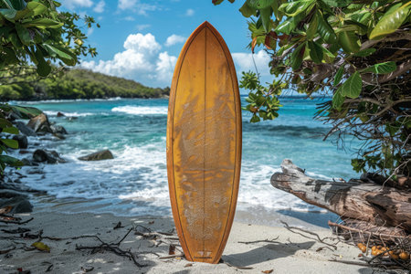 Surfboard on tropical beach professional photographyの素材