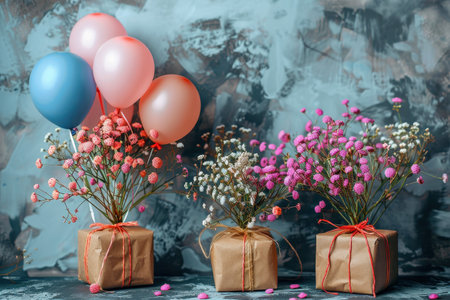 Dried flowers for decorating gifts and balloons background professional photographyの素材
