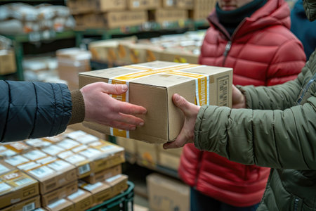 Delivery holding out box to customer professional photographyの素材