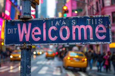 billboard scripted with "Welcome" --chaos 50 --ar 3:2 --style raw --stylize 750 Job ID: 14fbd1d8-cc2f-463a-a809-a0868023dac7の素材