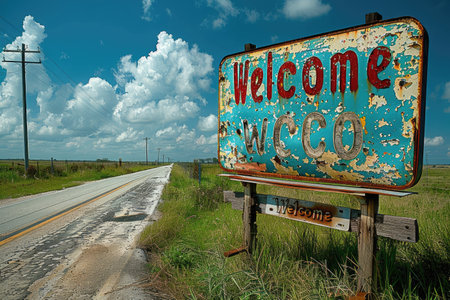 billboard scripted with "Welcome" --chaos 50 --ar 3:2 --style raw --stylize 750 Job ID: cb83a2ec-b1bd-4a13-bf1a-9e792c73ffe2の素材