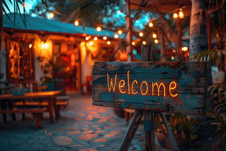 billboard scripted with "Welcome" --chaos 50 --ar 3:2 --style raw --stylize 750 Job ID: 116ce40d-27db-4440-a527-254afbc597b4の素材