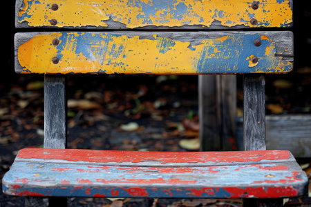 Worn Wooden Chair With Multicolored Paintの素材