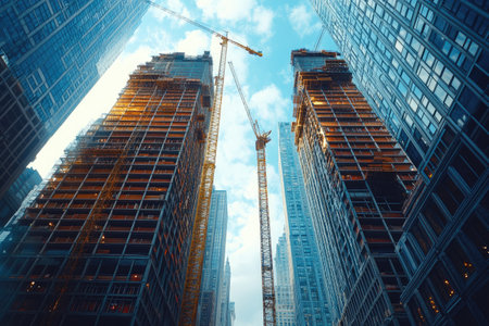 Urban Construction with Cranes and Skyscrapersの素材