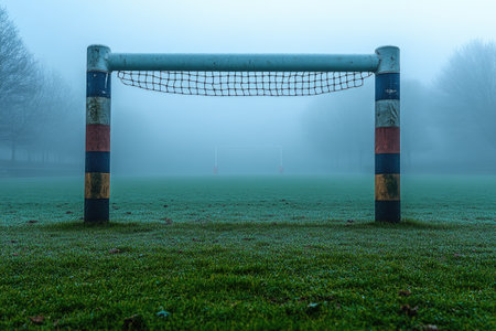 A Foggy Field With A Goalpost In The Distanceの素材