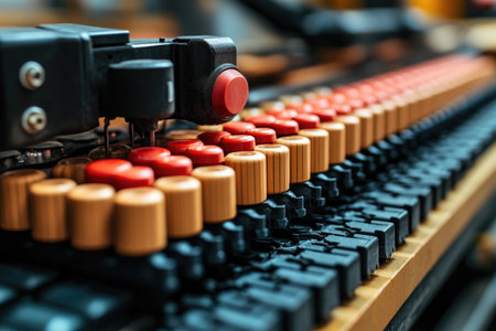 Close-up of a Machine with Red and Tan Buttonsの素材