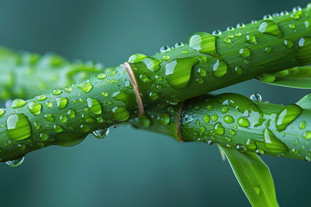 Dewdrops on Lush Green Bamboo Stemsの素材