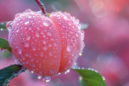 Dew-Covered Peach with Blurred Backgroundの素材