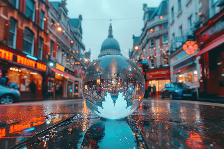 Glass Sphere Reflecting London Cityscape with Dome Buildingの素材