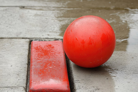 Red Buoy on Wet Concrete Surfaceの素材