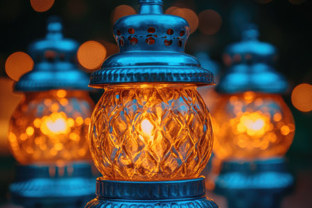 Illuminated Glass Lanterns with Warm Glowの素材