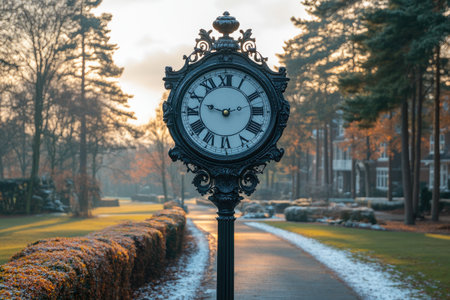 Ornate Clock Tower in a Wintery Park Settingの素材