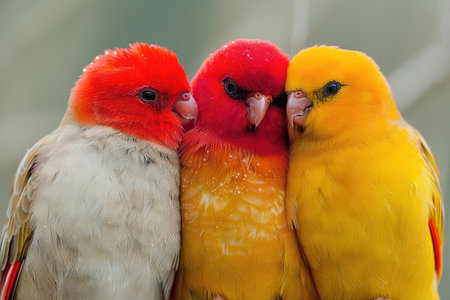 Three Colorful Parrots Huddled Togetherの素材