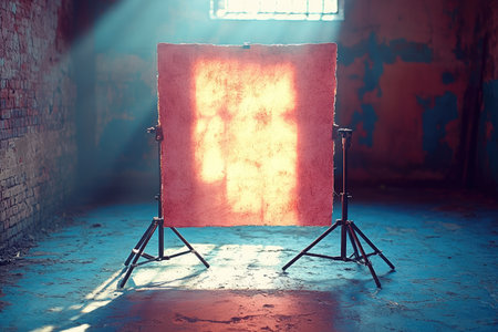A Backdrop in an Abandoned Building with a Light Shining Throughの素材