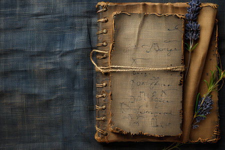 Antique Journal with Dried Lavender and a Handwritten Noteの素材