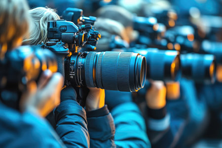 Photographers with Cameras Focused on a Subjectの素材