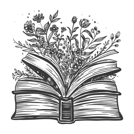 Open Book with Blooming Flowers Growing from its Pagesの素材