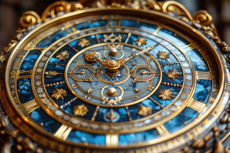 Close-up of a Detailed Ornate Antique Clock Faceの素材
