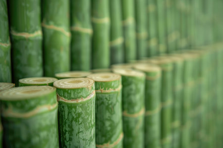 Close-up of Green Bamboo Stalks Cut in Half, Showing the Inner Ring Patternの素材