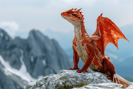 Orange Dragon Perched on Mountain Peakの素材