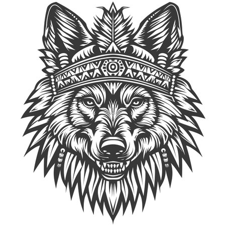 Wolf Head with Native American Headdressの素材