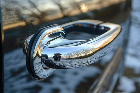 Door handle of a classic car, detail of a luxury carの素材